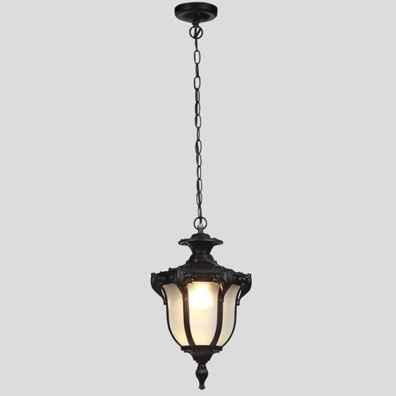 Traditional Vintage Aluminum Polygon Glass 1-Light Waterproof Outdoor Pendant Light For Garden
