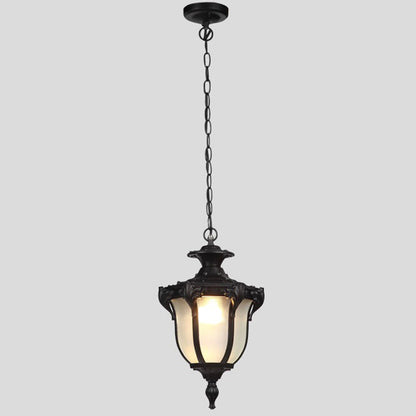 Traditional Vintage Aluminum Polygon Glass 1-Light Waterproof Outdoor Pendant Light For Garden