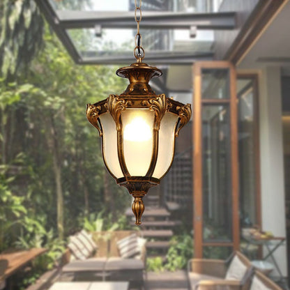 Traditional Vintage Aluminum Polygon Glass 1-Light Waterproof Outdoor Pendant Light For Garden