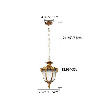 Traditional Vintage Aluminum Polygon Glass 1-Light Waterproof Outdoor Pendant Light For Garden