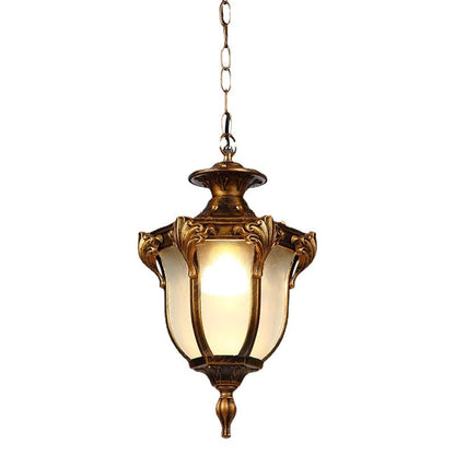 Traditional Vintage Aluminum Polygon Glass 1-Light Waterproof Outdoor Pendant Light For Garden