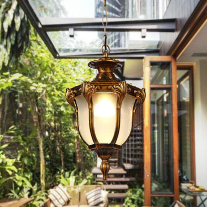 Traditional Vintage Aluminum Polygon Glass 1-Light Waterproof Outdoor Pendant Light For Garden