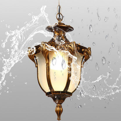 Traditional Vintage Aluminum Polygon Glass 1-Light Waterproof Outdoor Pendant Light For Garden