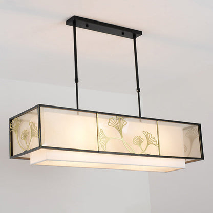 Traditional Chinese Lotus Leaf Decoration Fabric Iron 4-Light Island Light Chandelier For Living Room