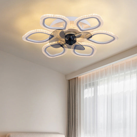 مروحة سقف LED شبه مدمجة من الأكريليك بتصميم عصري بسيط لغرفة النوم