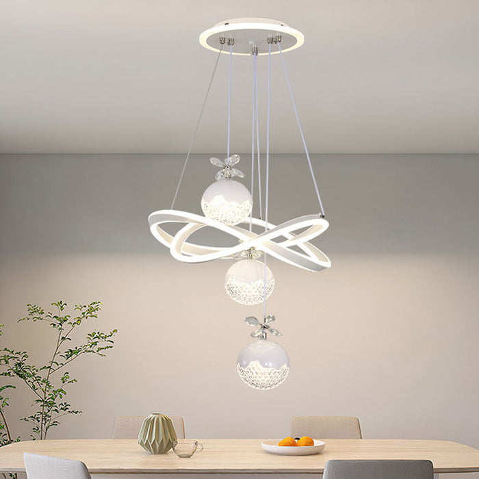ثريا LED بتصميم آرت ديكو عصري من الألومنيوم والسيليكون وشريط قوسي من الأكريليك وكرة كروية لغرفة المعيشة