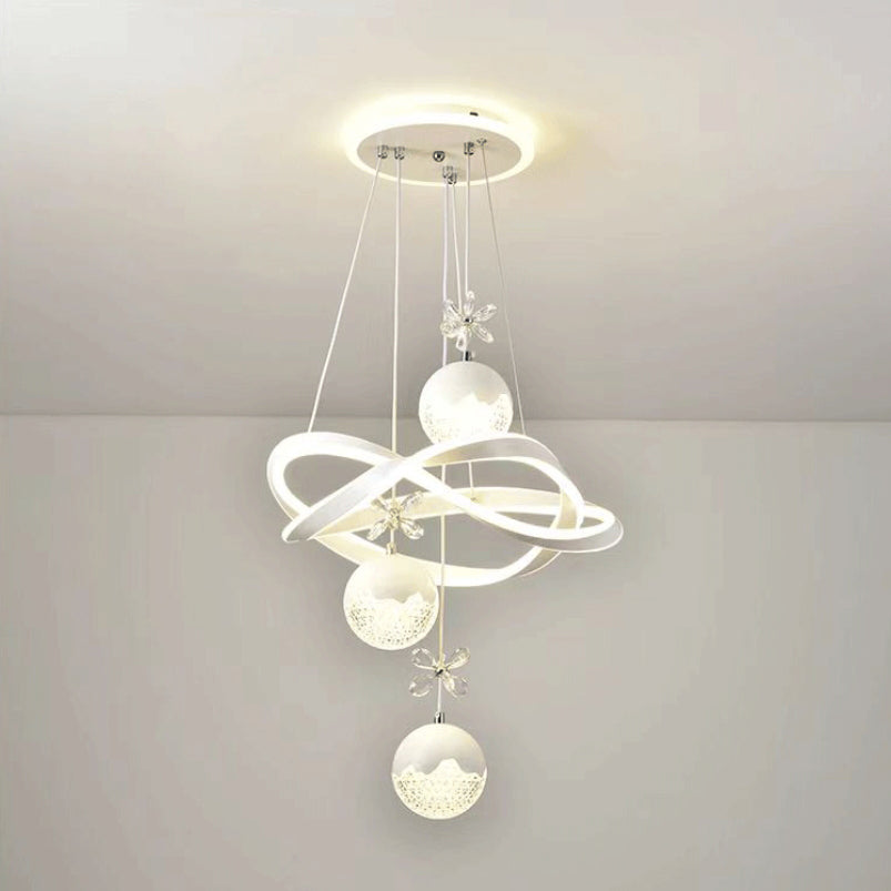 ثريا LED بتصميم آرت ديكو عصري من الألومنيوم والسيليكون وشريط قوسي من الأكريليك وكرة كروية لغرفة المعيشة