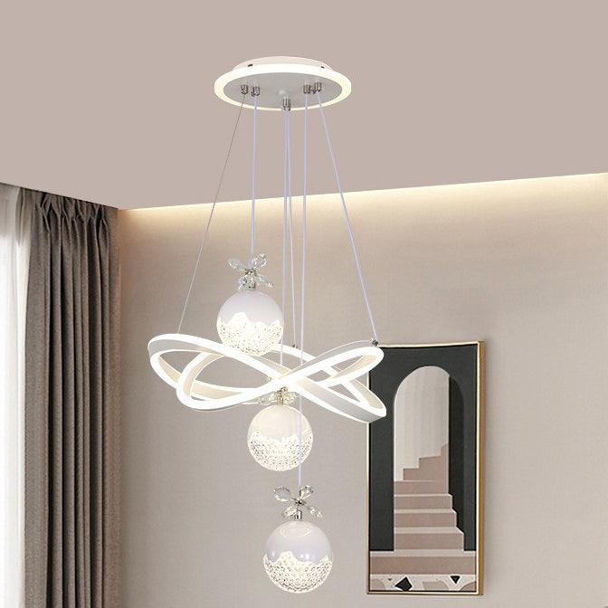 ثريا LED بتصميم آرت ديكو عصري من الألومنيوم والسيليكون وشريط قوسي من الأكريليك وكرة كروية لغرفة المعيشة