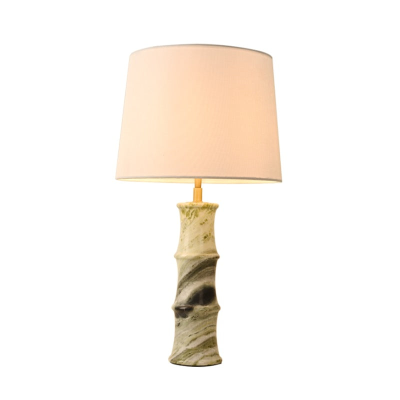 Modern Luxury Fabric Shade Marble Imitation Bamboo Knot Base 1-Light Table Lamp For Bedroom