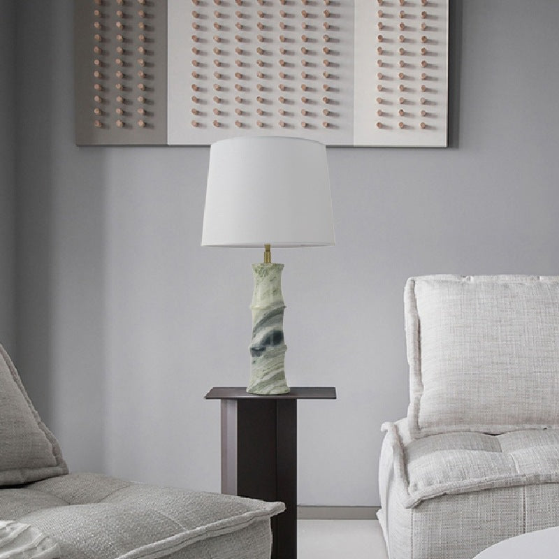 Modern Luxury Fabric Shade Marble Imitation Bamboo Knot Base 1-Light Table Lamp For Bedroom