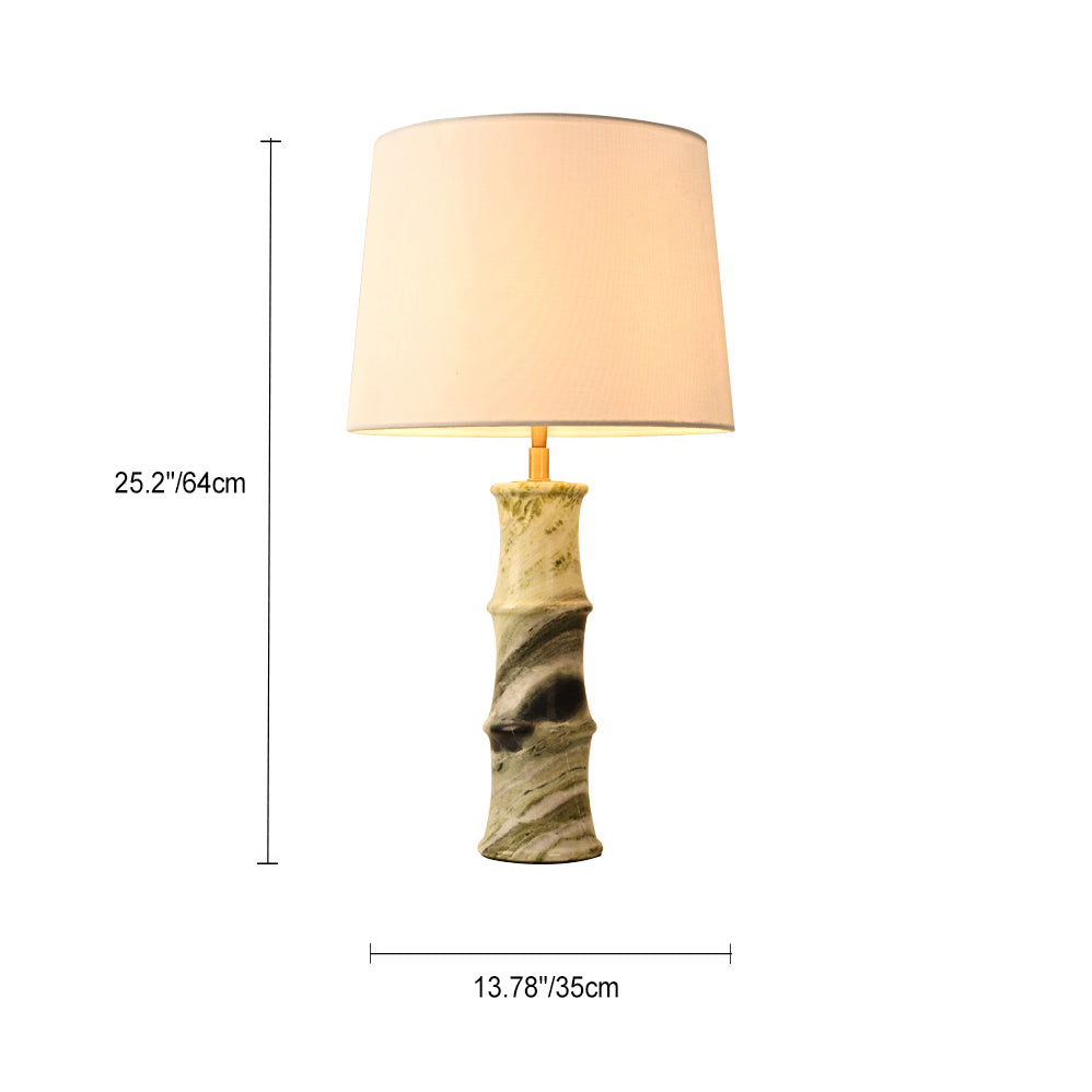 Modern Luxury Fabric Shade Marble Imitation Bamboo Knot Base 1-Light Table Lamp For Bedroom