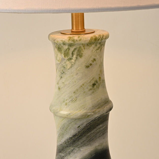 Modern Luxury Fabric Shade Marble Imitation Bamboo Knot Base 1-Light Table Lamp For Bedroom