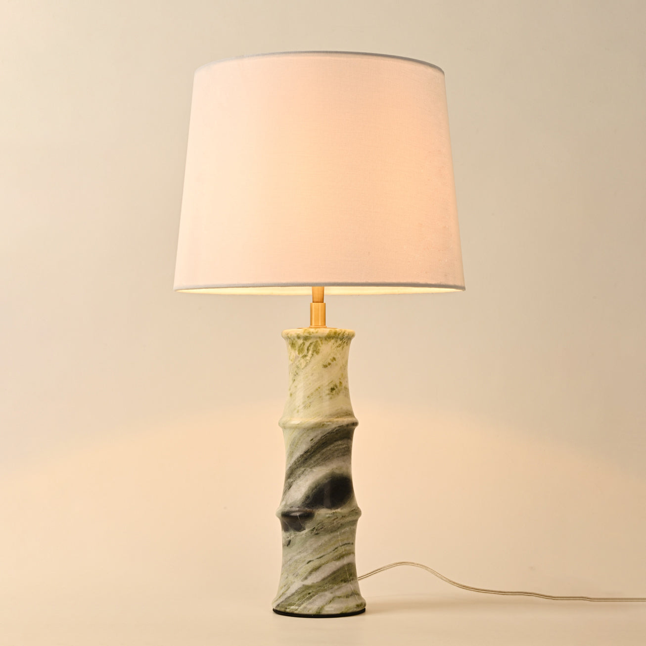 Modern Luxury Fabric Shade Marble Imitation Bamboo Knot Base 1-Light Table Lamp For Bedroom