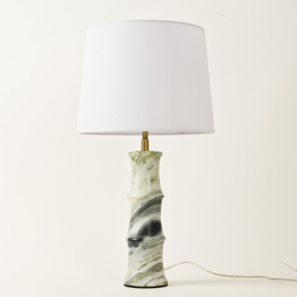 Modern Luxury Fabric Shade Marble Imitation Bamboo Knot Base 1-Light Table Lamp For Bedroom