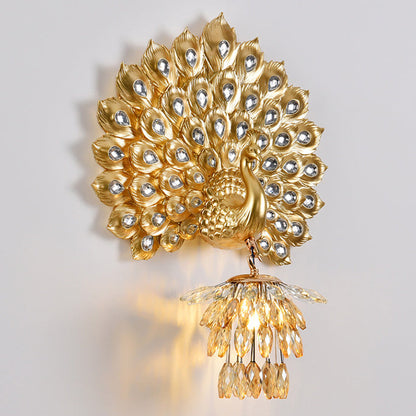 Contemporary Creative Resin Peacock Crystal Ball Shade 1-Light Wall Sconce Lamp For Living Room
