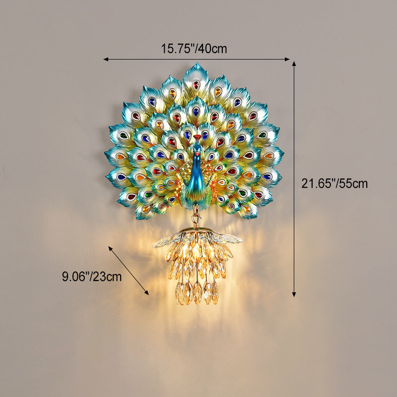 Contemporary Creative Resin Peacock Crystal Ball Shade 1-Light Wall Sconce Lamp For Living Room