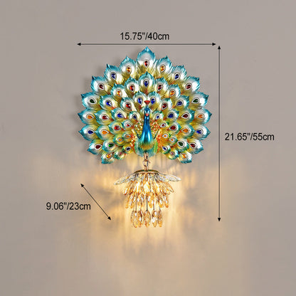 Contemporary Creative Resin Peacock Crystal Ball Shade 1-Light Wall Sconce Lamp For Living Room