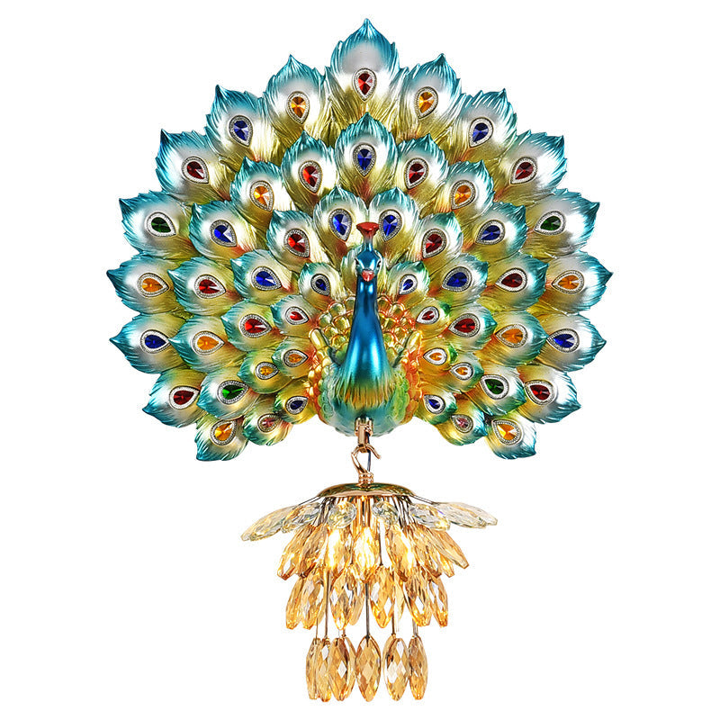 Contemporary Creative Resin Peacock Crystal Ball Shade 1-Light Wall Sconce Lamp For Living Room
