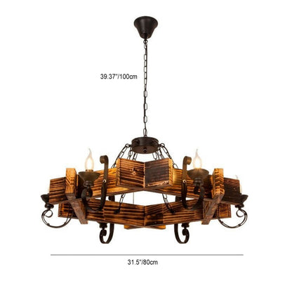 Traditional Rustic Boat Distressed Wood Iron 3/4/5/8/11-Light Chandelier Island Light For Dining Room