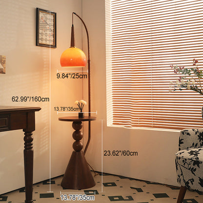 Contemporary Retro Glass Round Shade Solid Wood Shelves 1-Light Standing Floor Lamp For Home Office