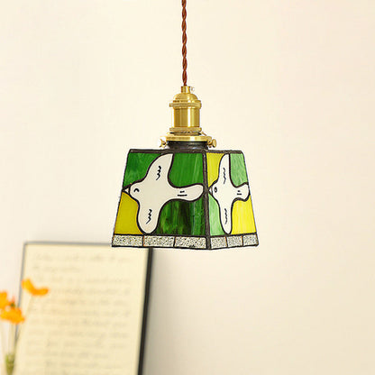 Traditional Tiffany Dove Of Peace Stained Glass Square 1-Light Pendant Light For Dining Room