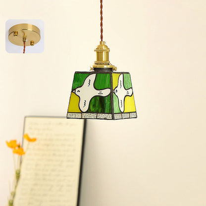 Traditional Tiffany Dove Of Peace Stained Glass Square 1-Light Pendant Light For Dining Room