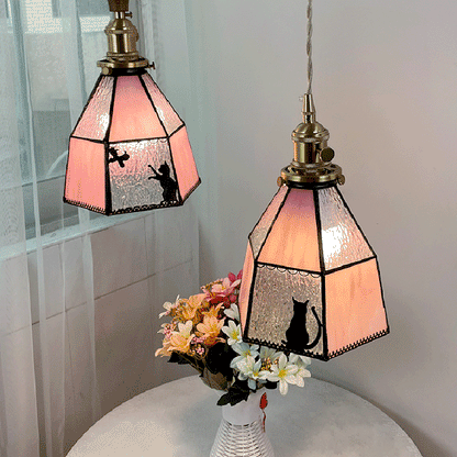 Traditional Vintage Pastoral Brass Glass Shade 1-Light Pendant Light For Living Room