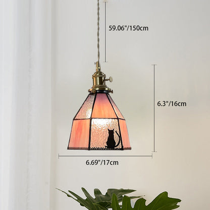 Traditional Vintage Pastoral Brass Glass Shade 1-Light Pendant Light For Living Room