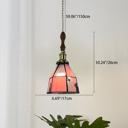 Traditional Vintage Pastoral Brass Glass Shade 1-Light Pendant Light For Living Room