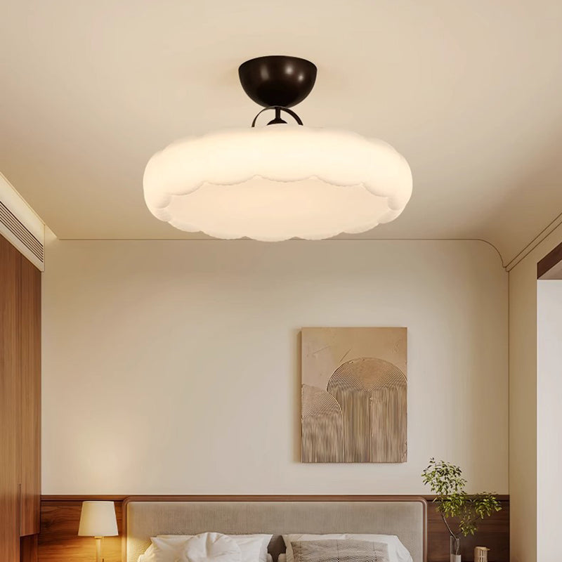 Modern Simplicity Cloud PE Shade Iron LED Semi-Flush Mount Ceiling Light For Bedroom