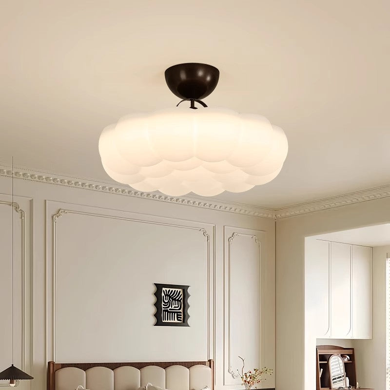 Modern Simplicity Cloud PE Shade Iron LED Semi-Flush Mount Ceiling Light For Bedroom