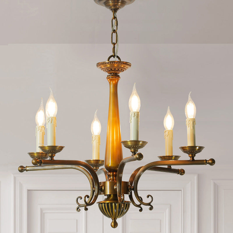 Traditional Vintage Antique Brass Distressed Candle Holder 3/6-Light Chandelier For Living Room