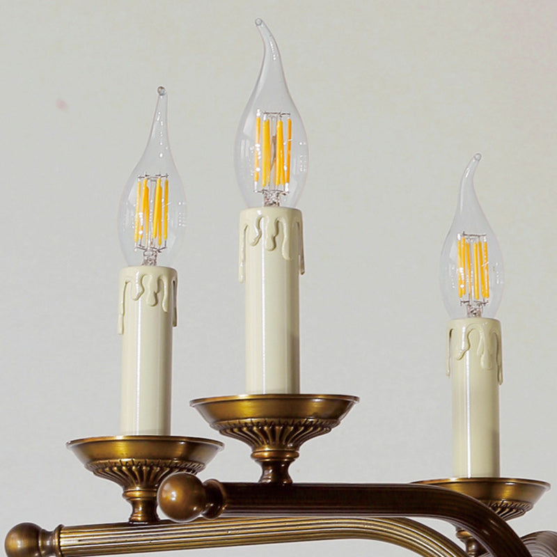 Traditional Vintage Antique Brass Distressed Candle Holder 3/6-Light Chandelier For Living Room