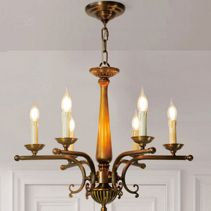 Traditional Vintage Antique Brass Distressed Candle Holder 3/6-Light Chandelier For Living Room