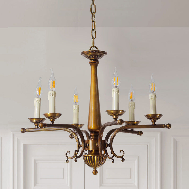 Traditional Vintage Antique Brass Distressed Candle Holder 3/6-Light Chandelier For Living Room