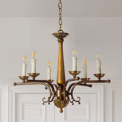 Traditional Vintage Antique Brass Distressed Candle Holder 3/6-Light Chandelier For Living Room