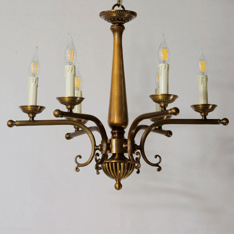 Traditional Vintage Antique Brass Distressed Candle Holder 3/6-Light Chandelier For Living Room
