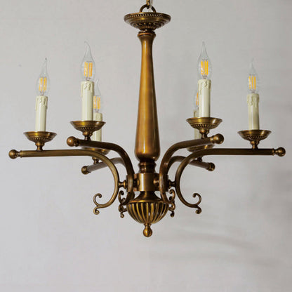 Traditional Vintage Antique Brass Distressed Candle Holder 3/6-Light Chandelier For Living Room