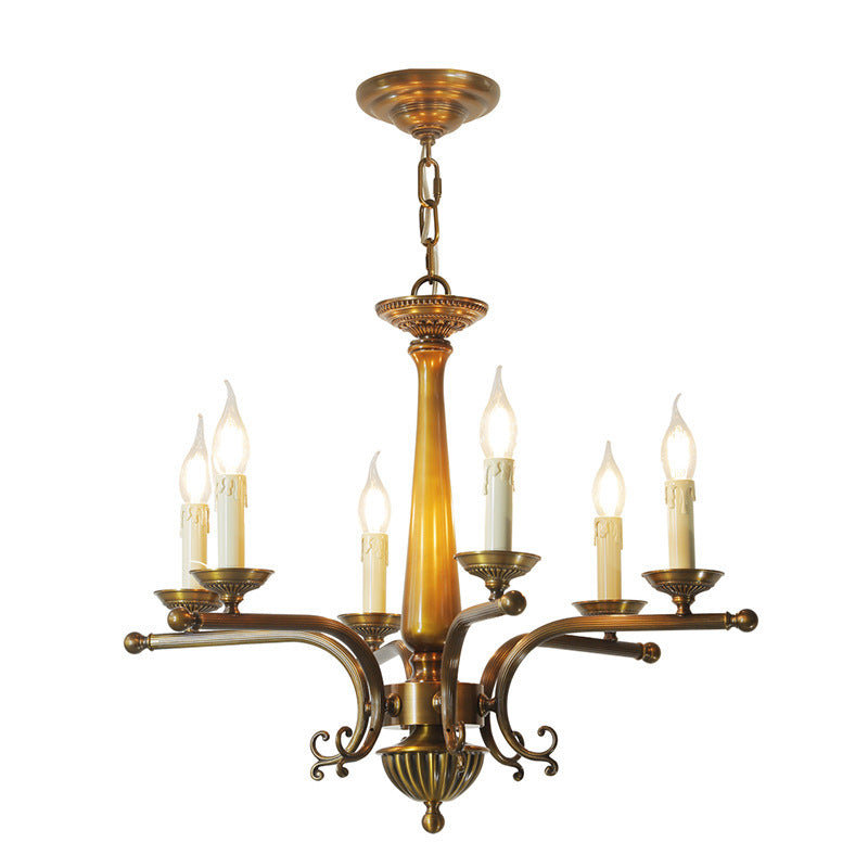 Traditional Vintage Antique Brass Distressed Candle Holder 3/6-Light Chandelier For Living Room