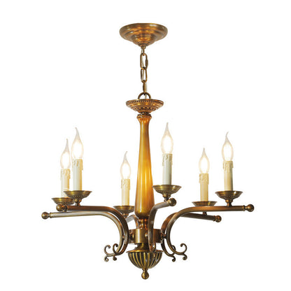 Traditional Vintage Antique Brass Distressed Candle Holder 3/6-Light Chandelier For Living Room