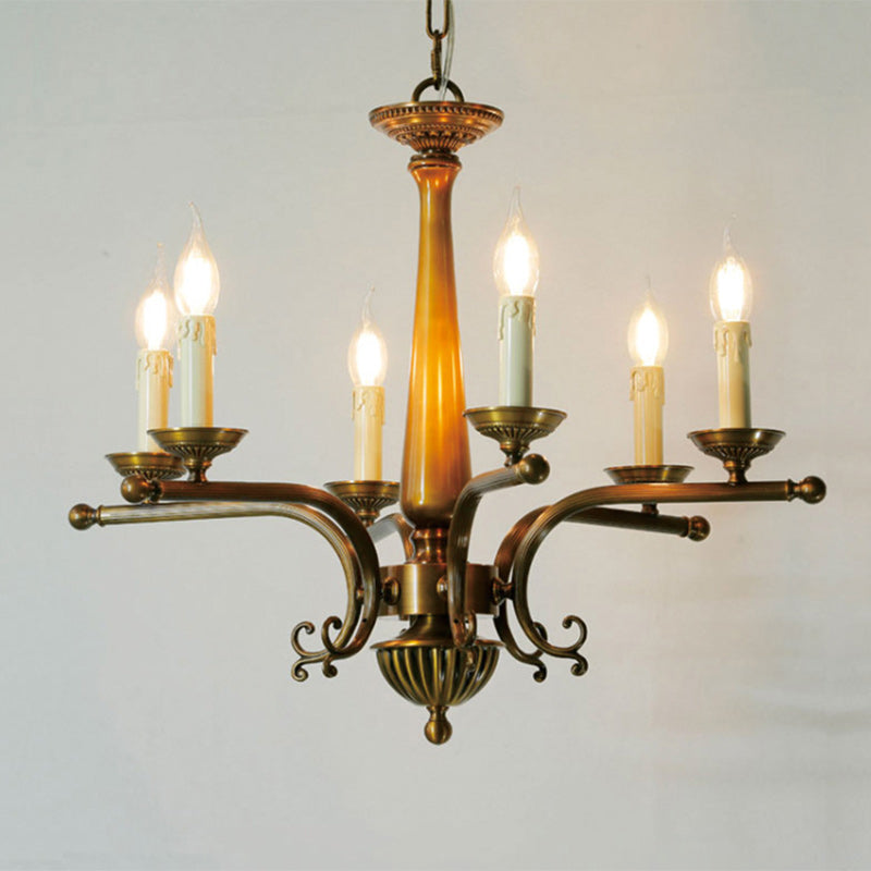 Traditional Vintage Antique Brass Distressed Candle Holder 3/6-Light Chandelier For Living Room