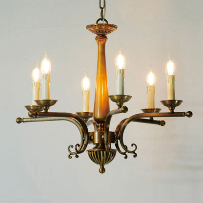 Traditional Vintage Antique Brass Distressed Candle Holder 3/6-Light Chandelier For Living Room