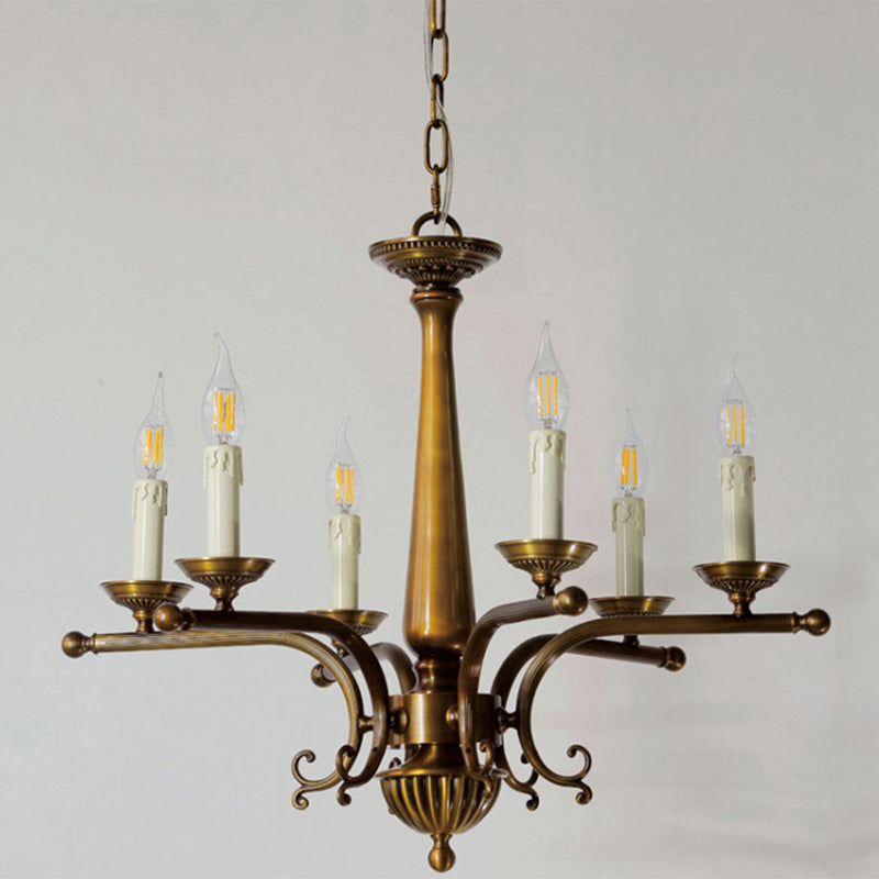 Traditional Vintage Antique Brass Distressed Candle Holder 3/6-Light Chandelier For Living Room