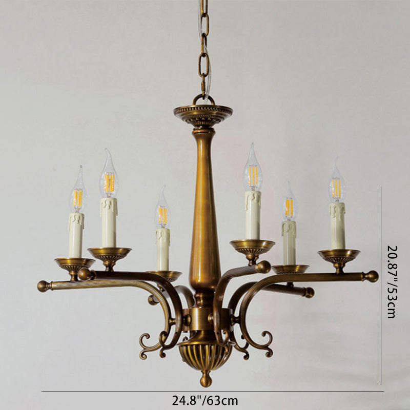 Traditional Vintage Antique Brass Distressed Candle Holder 3/6-Light Chandelier For Living Room