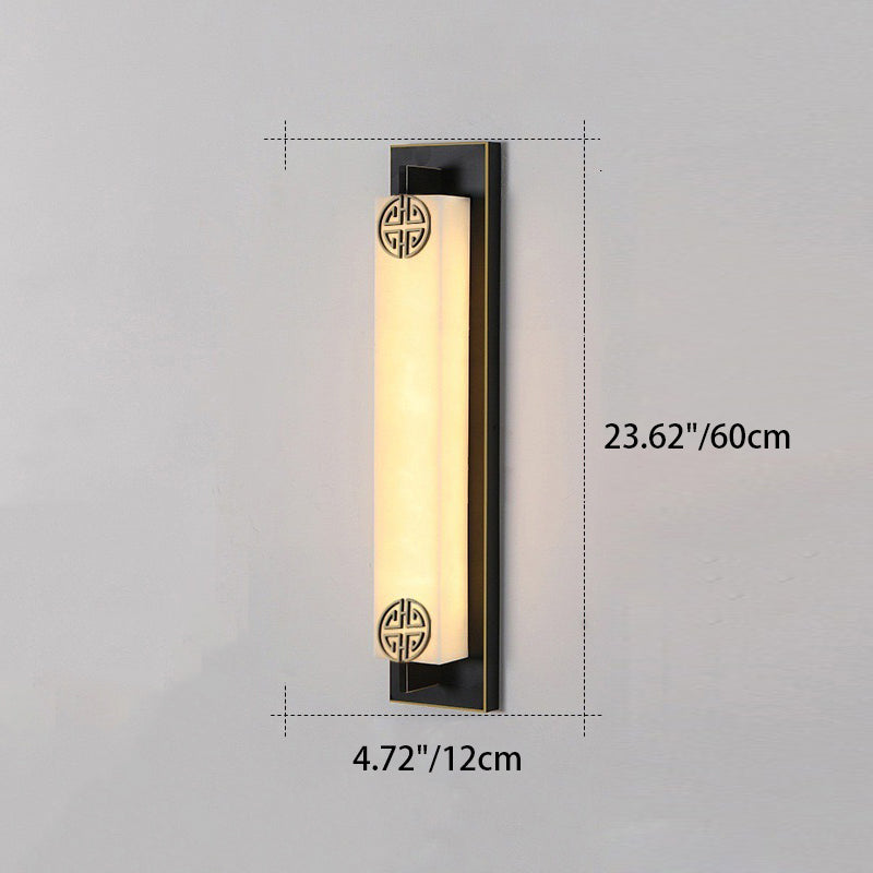 Traditional Chinese Column Stainless Steel Marble Shade LED Waterproof Wall Sconce Lamp For Outdoor Patio