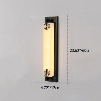 Traditional Chinese Column Stainless Steel Marble Shade LED Waterproof Wall Sconce Lamp For Outdoor Patio