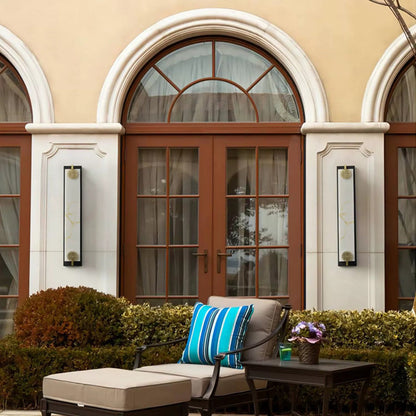 Traditional Chinese Column Stainless Steel Marble Shade LED Waterproof Wall Sconce Lamp For Outdoor Patio