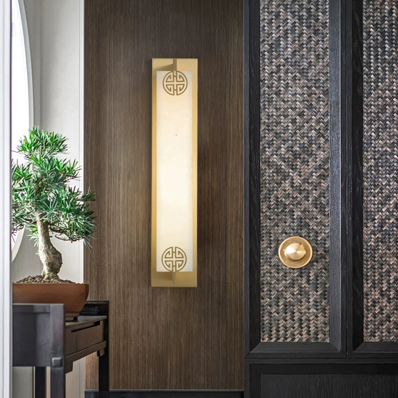 Traditional Chinese Column Stainless Steel Marble Shade LED Waterproof Wall Sconce Lamp For Outdoor Patio