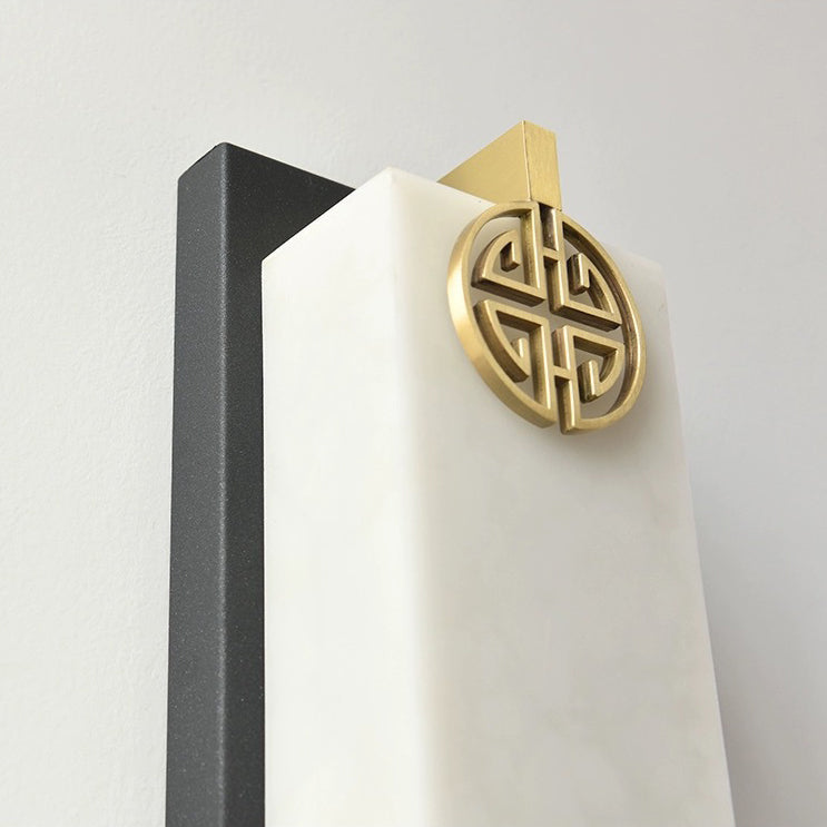 Traditional Chinese Column Stainless Steel Marble Shade LED Waterproof Wall Sconce Lamp For Outdoor Patio