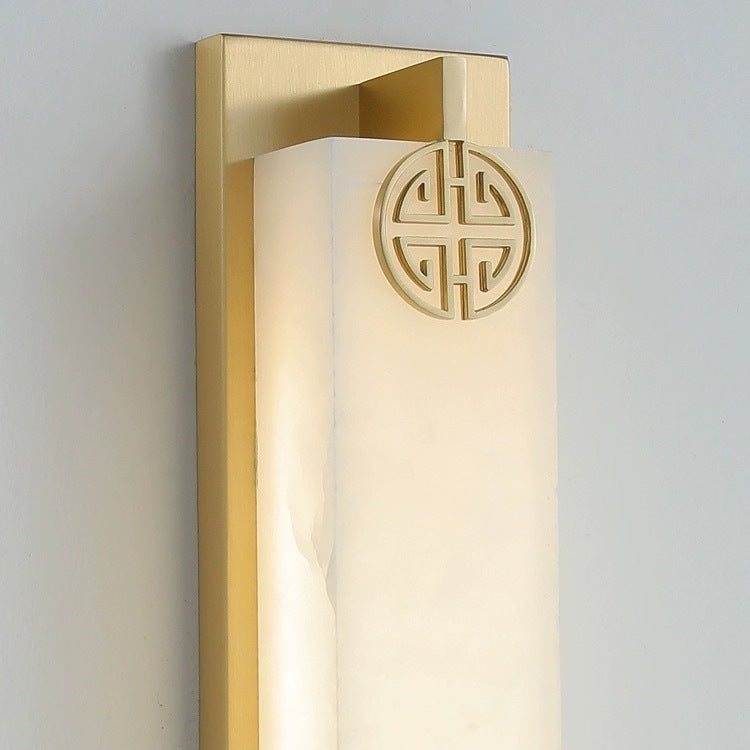 Traditional Chinese Column Stainless Steel Marble Shade LED Waterproof Wall Sconce Lamp For Outdoor Patio